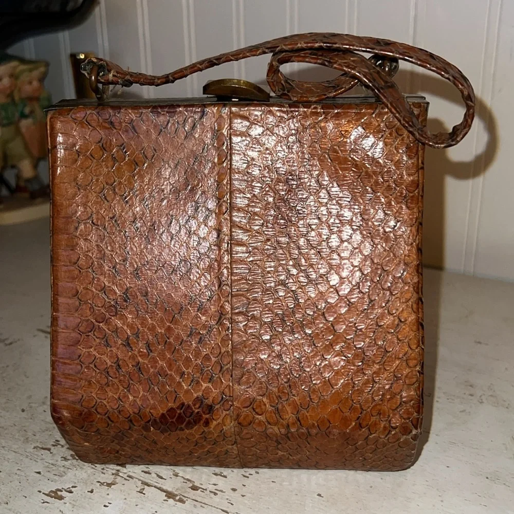 Vintage Snakeskin Brown Leather Handbag